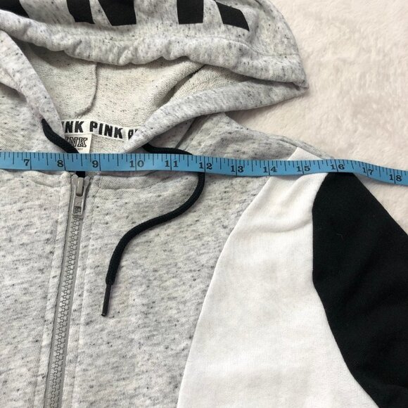 PINK Victoria's Secret Full Zip Up Color Block Hoodie Black/White/Grey XS - Picture 14 of 14